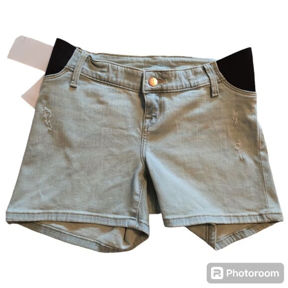 Isabel maternity midi side panel light wash underbelly denim jean shorts size 2 - Picture 1 of 16